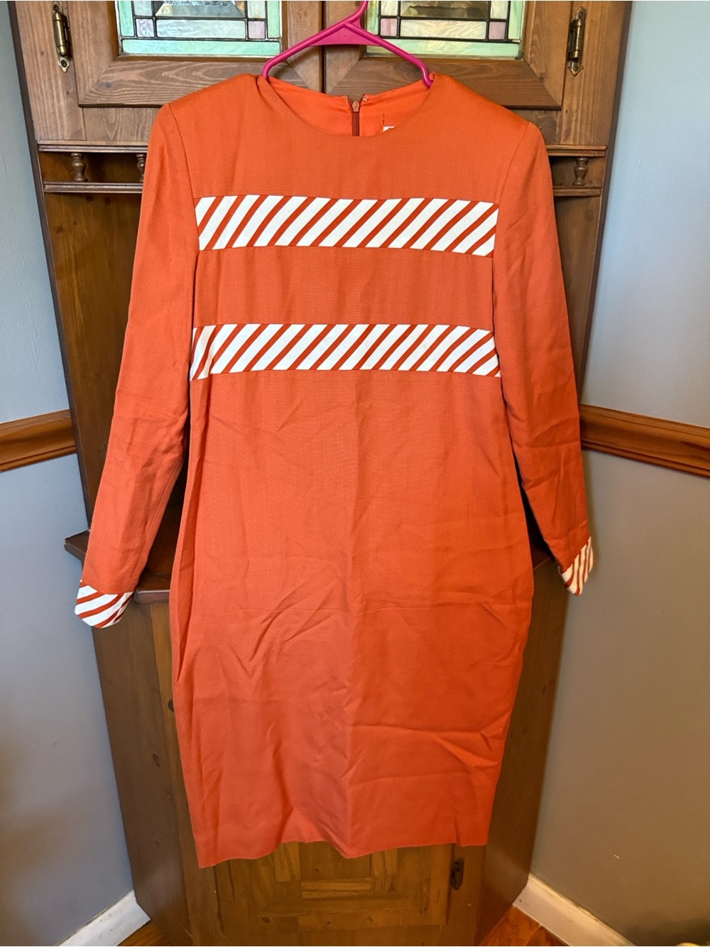 Vintage Carolina Herrera Studio Mod Orange candy, cane Striped Midi Dress Size 6